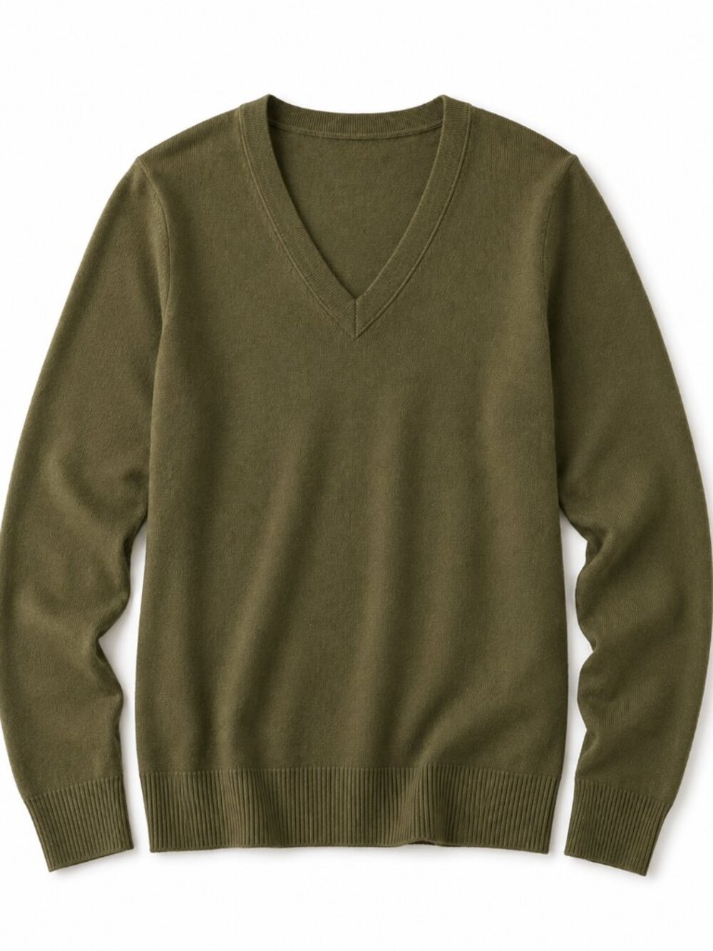 Lightweight Cotton Cashmere V-Neck Sweater, Olive Color Medium Size
